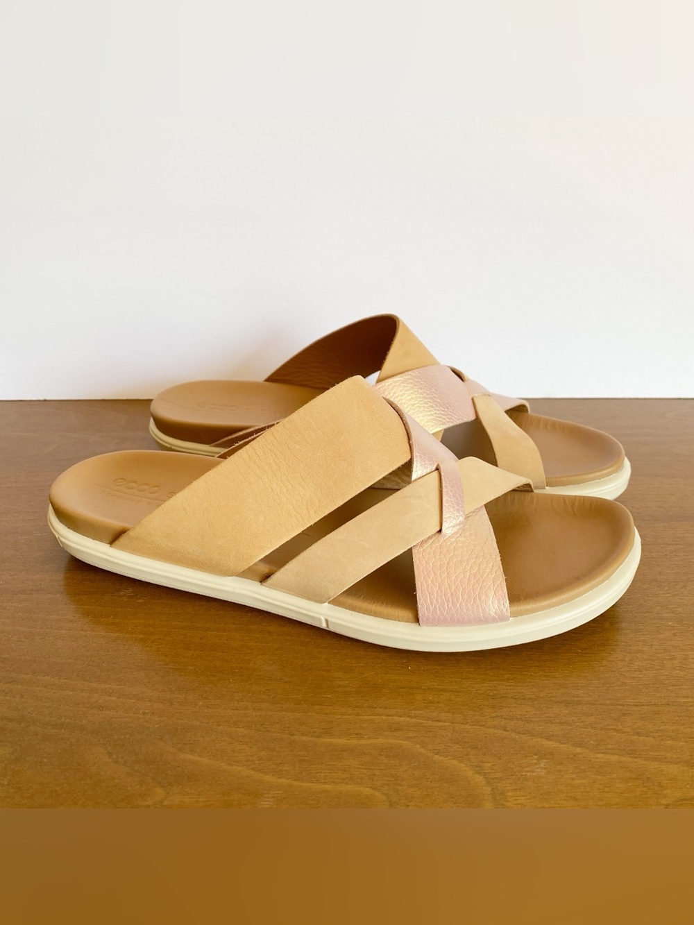 ECCO Simpil Sandals Womens Size 41 (10-10.5) Brown Leather Slip On Slides Comfy